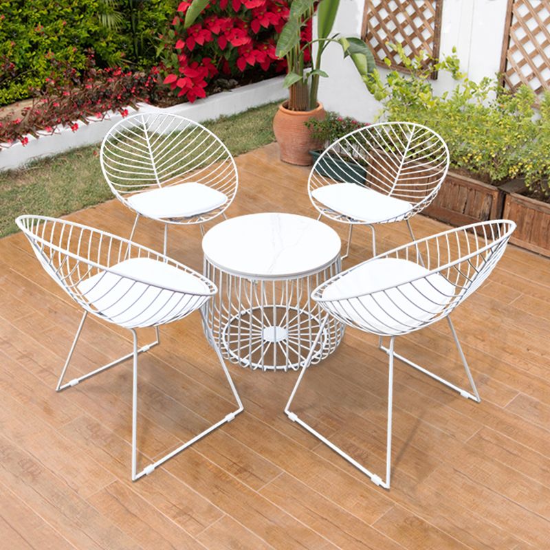 Metal Black/White Outdoors Dining Chairs Open Back Armed Chairs