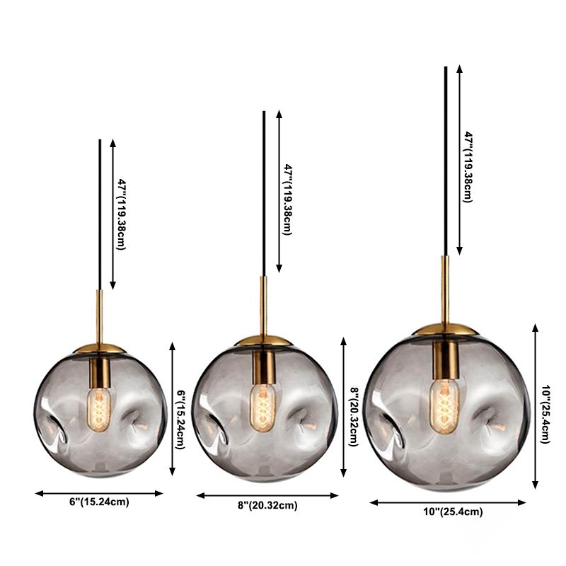 Globe Glass Hanging Lamp in Modern Artistic Style Electroplate Metal Pendant Light for Dining Room