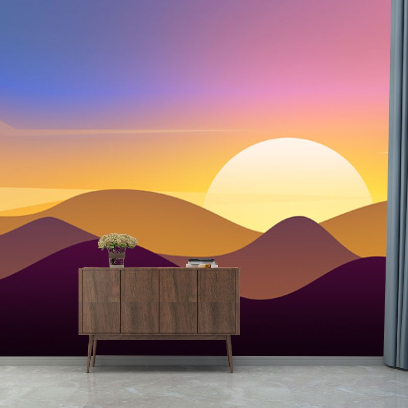 Yellow Sunrise over Mountain Murals Dawn Scenery Modern Waterproof Wall Art for Home