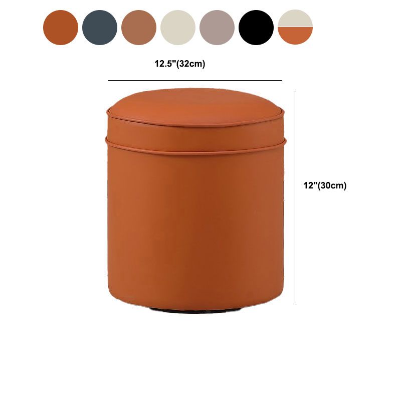 Orange Faux Leather Pouf Modern Pure Color Round Indoor Pouf