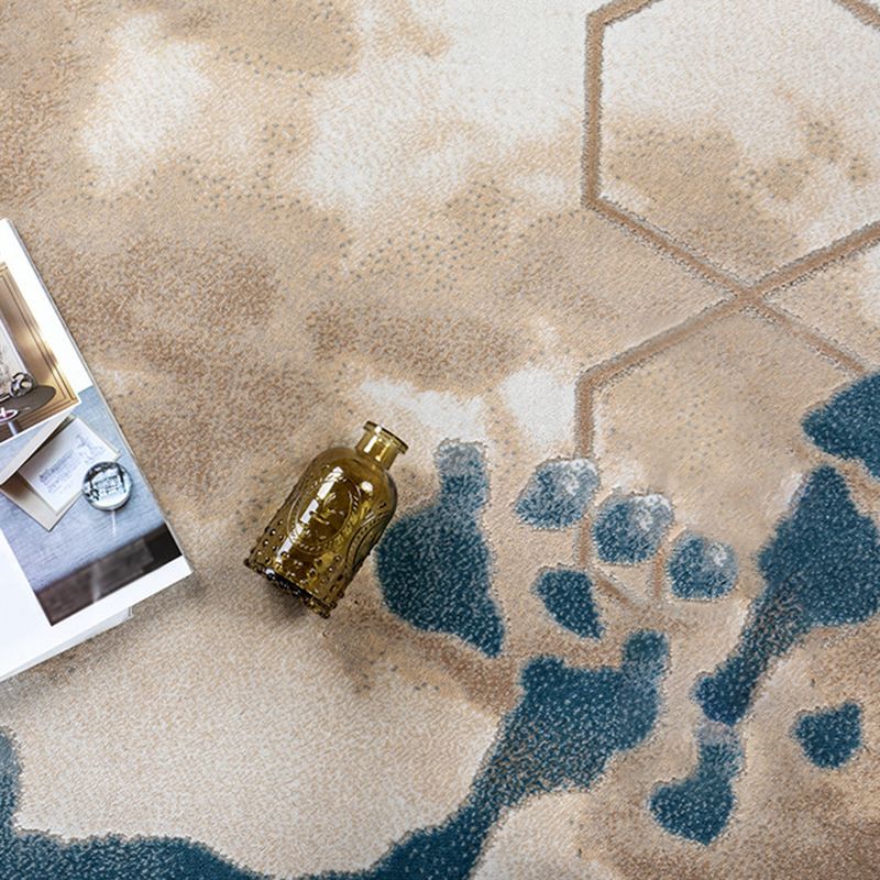 Modern Living Room Area Carpet Khaki Tie-Dye Area Rug Polyester Stain Resistant Rug