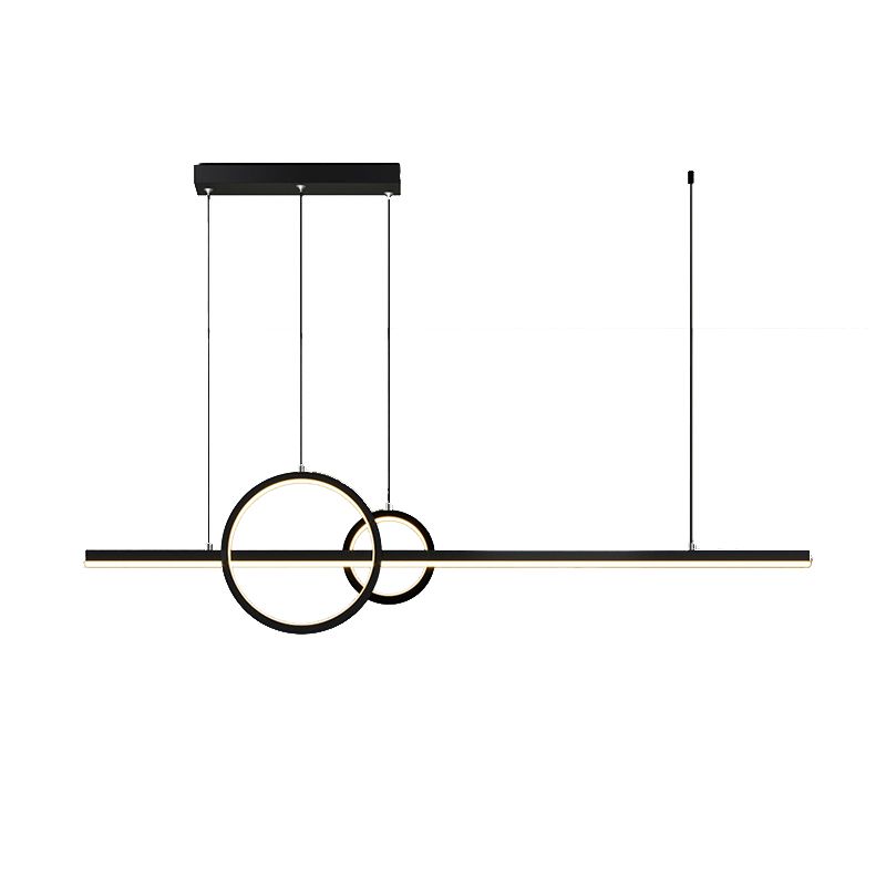 Dark Black Linear Kitchen Island Fixture Metal LED Ceiling Pendant Lighting
