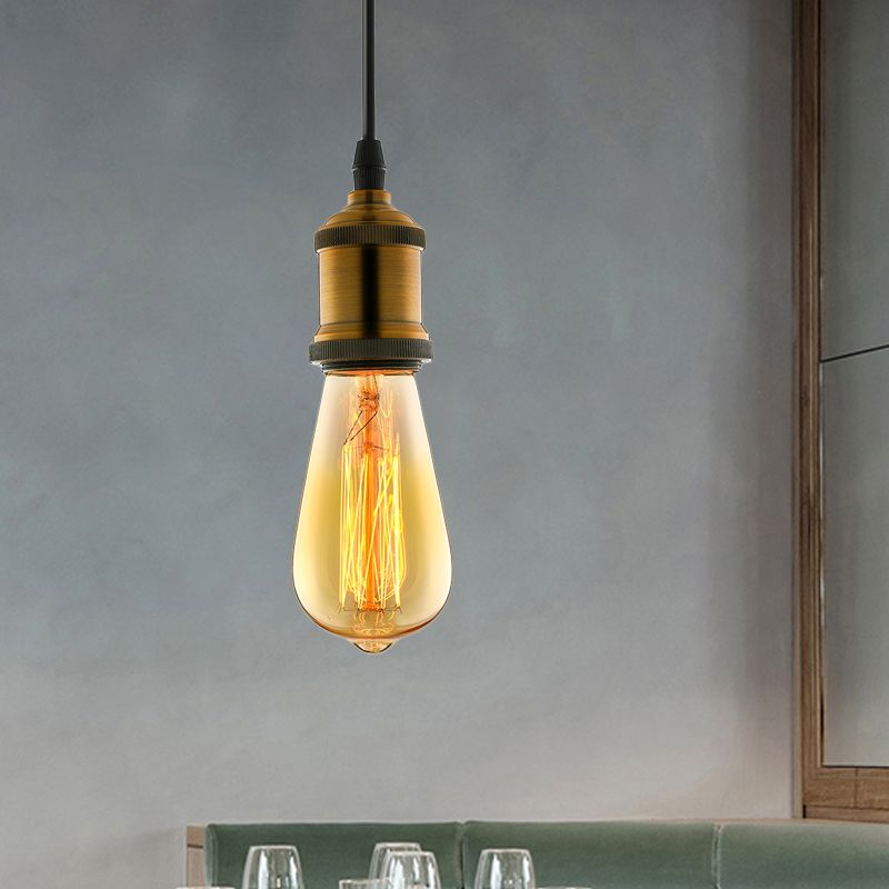 Metal Mini Hanging Pendant Light Vintage Style 1 Head Restaurant Hanging Fixture with Adjustable Cord in Brass