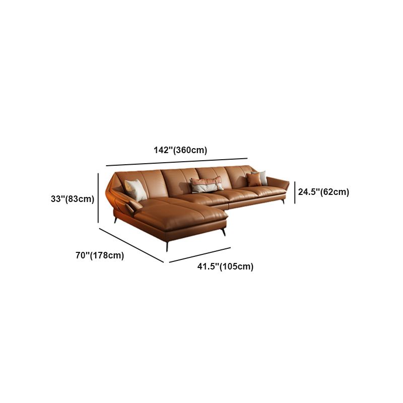 Flared Arm Leather Sofa Cushions Back Modern Sectional for Living Room