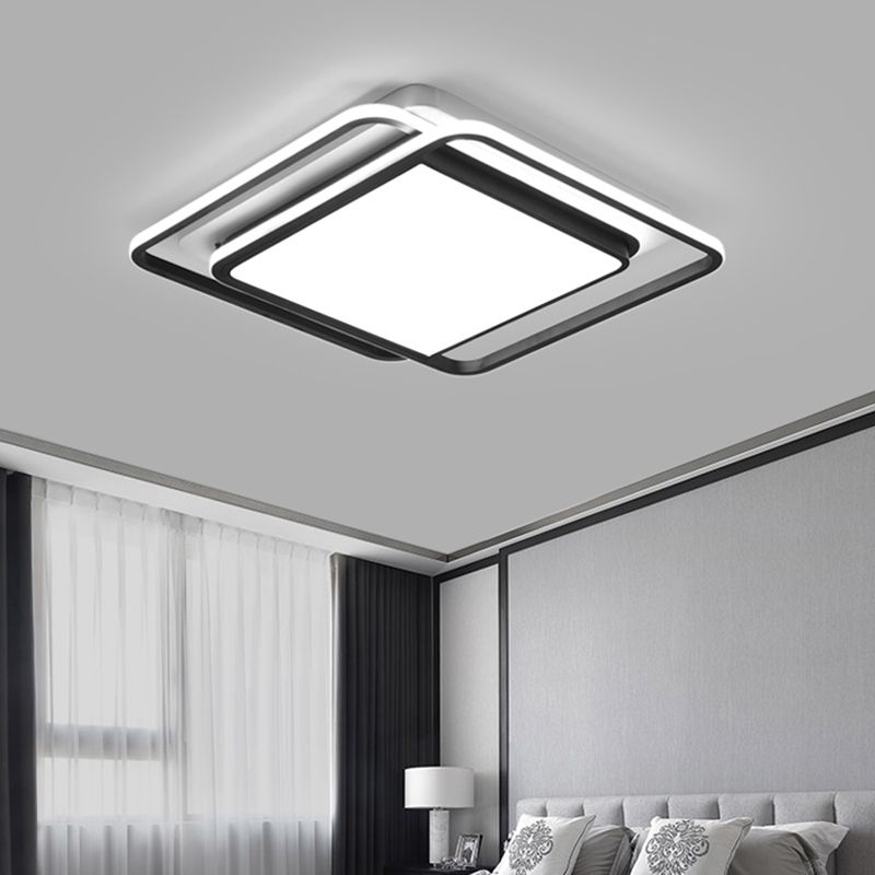 Square Shaped Flushmount Lighting Modern Aluminum Bedroom LED Ceiling Flush Light in Black