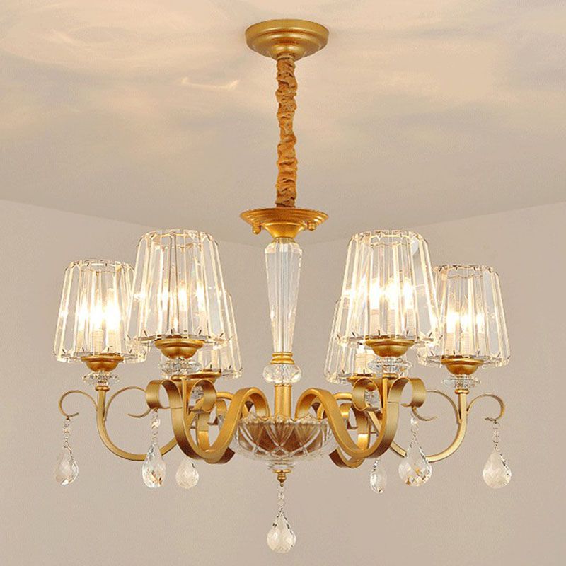 Lámpara de colgante de cono de cristal prismático Luz de lámpara de techo contemporánea con decoraciones de gotas