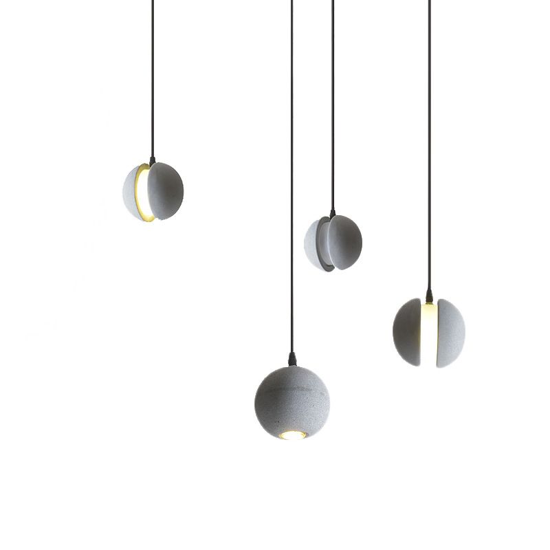 Grey Spherical Shape Pendant Lamp Modern Minimalist Cement Hanging Lamp for Living Room