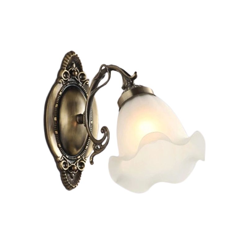 1/2-Bulb Opal Frosted Glass Wall Lamp Countryside Bronze Flower Living Room Wall Lighting Ideas