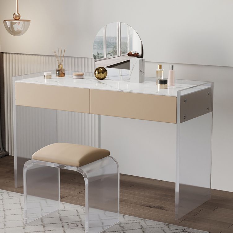 Marble /Acrylic Contemporary Makeup Vanity Set With 2 Drawer for Bedroom