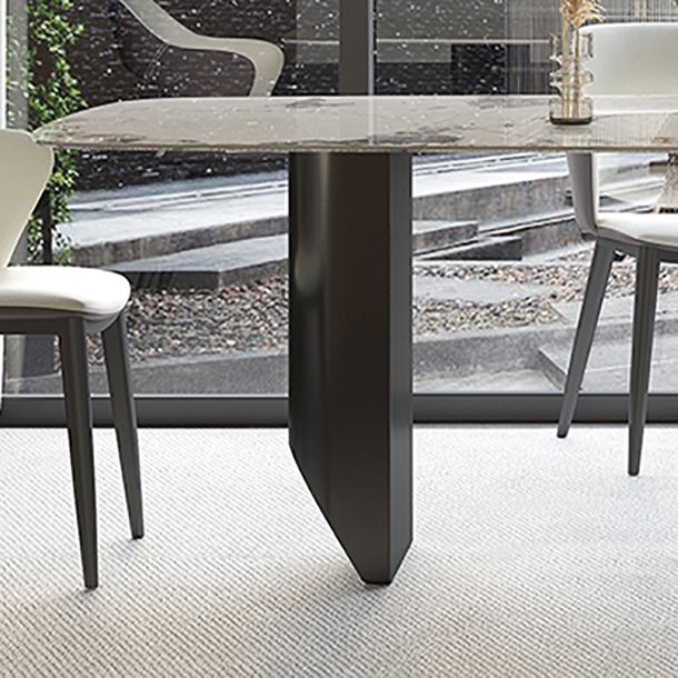 Mesa de comedor contemporánea rectángulo mesa de piedra sinterizada blanca con base de metal negro