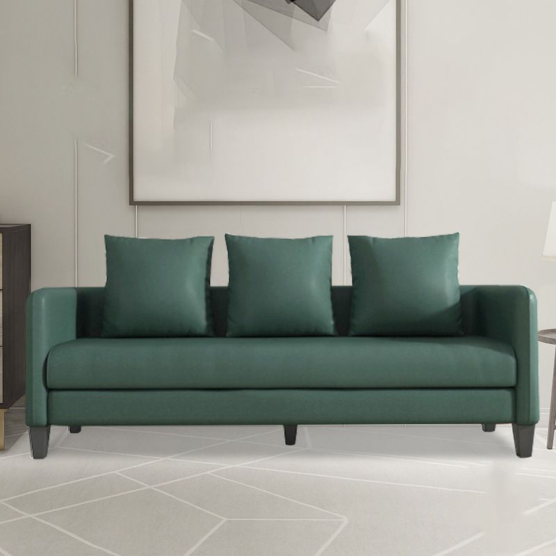 Scandinavian 3-seater Faux Leather Sofa Pillow Back Couch with Tuxedo Arm