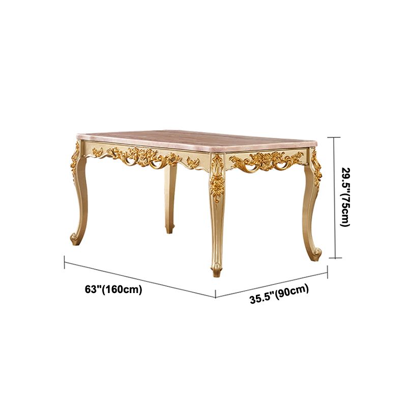 Mesa rectangular victoriana de madera maciza con tapa de mármol y 4 patas de madera