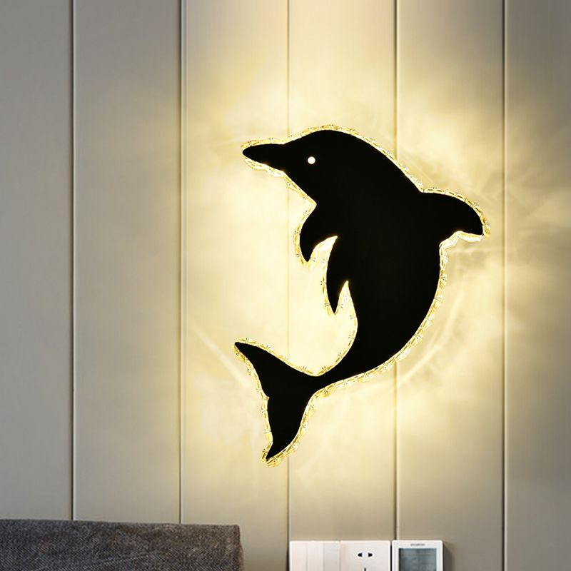 Dolphin Crystal Block Flush Wall Sconce Moderniste LED Idées d'éclairage mural en acier inoxydable