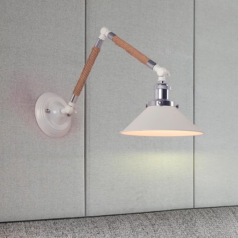 Blanc Conical Task Mur Murce Metal Nordic 1 Bulbe Metal Wall Lightture avec un bras cordé émouvant