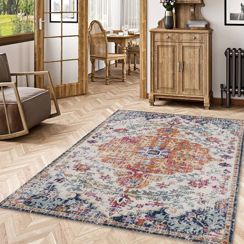 Bohemian Style Indoor Rug Polyester Area Rug Stain Resistant for Living Room