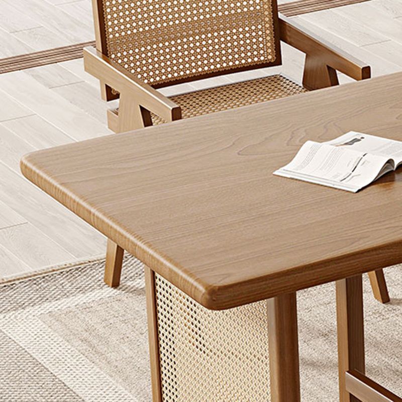 Modern Dining Set 1/5 Pcs Solid Wood Dining Table and Chairs in Brown