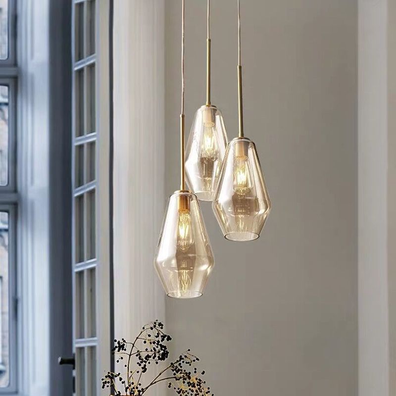 Modern Minimalist Hand Blown Glass Pendant Light Amber 1 Light Dining Room Hanging Ceiling Light