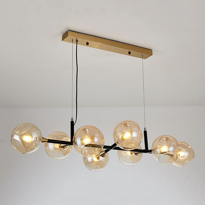 Glass Round Shape Chandelier Light Modern Style 8 Lights Chandelier Light Fixture in Gold