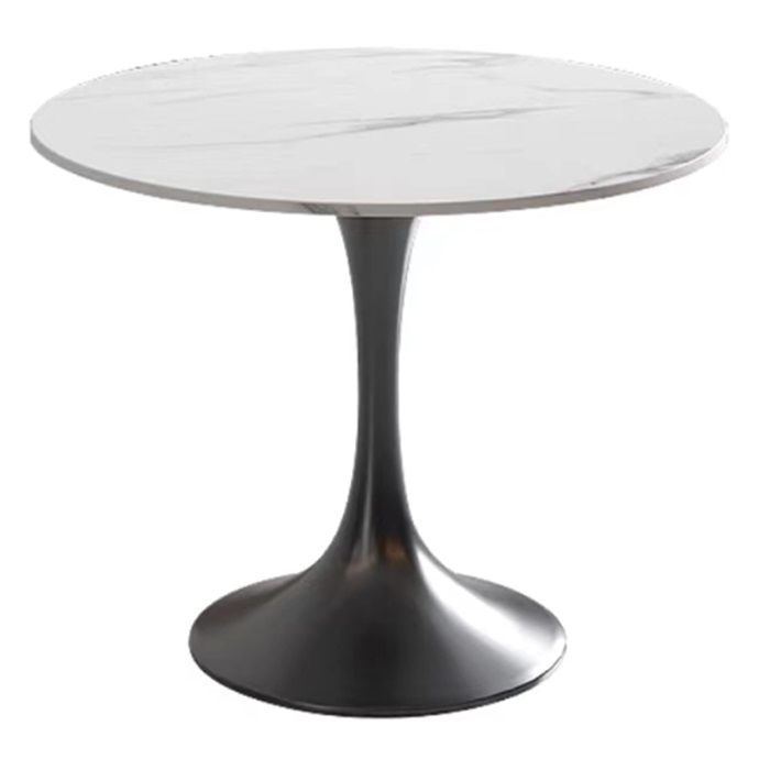 Mesa de comedor estándar Glam White, mesa de comedor de piedra sinterizada de forma redonda con base de tulipán