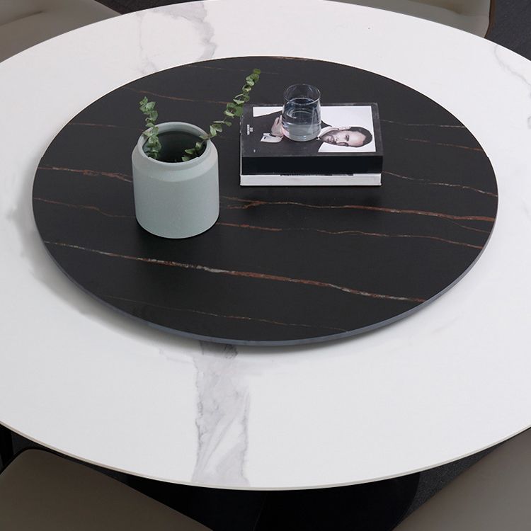 Hedendaagse ronde eettafel gesinterde stenen tafel met zwarte voetstukbasis, 47.2 "l x 27.6" w x 30 "h