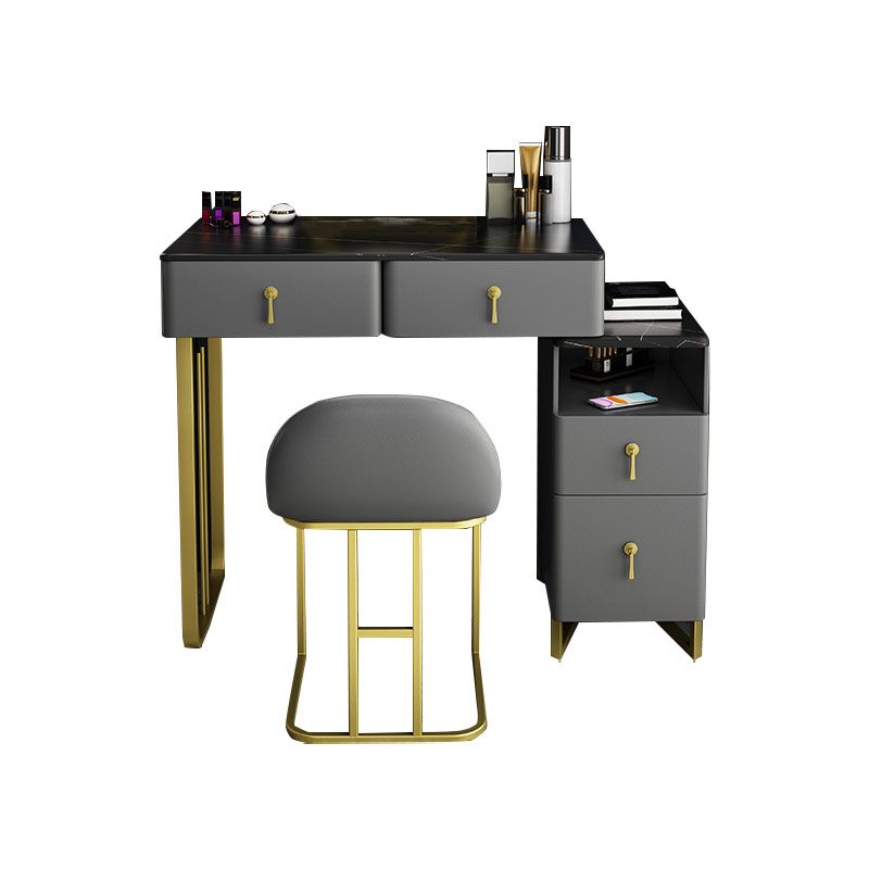 Glam Vanity Table with 4 Drawers and Golden Base and Stone Top