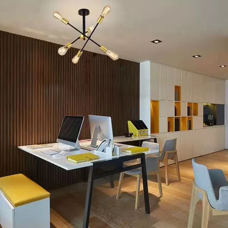 Radial Shape Flush Ceiling Lights Modern Style Metal 6 Light Flush Mount Fixture in Black