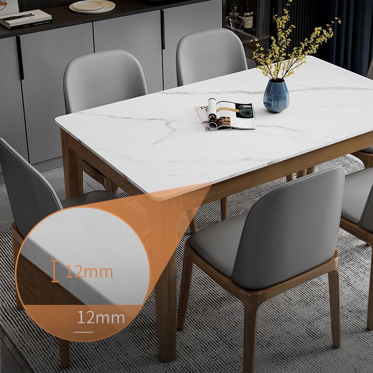 Contemporary Kitchen Rectangle Shape Dining Set Sintered Stone Standard Dining Set in White