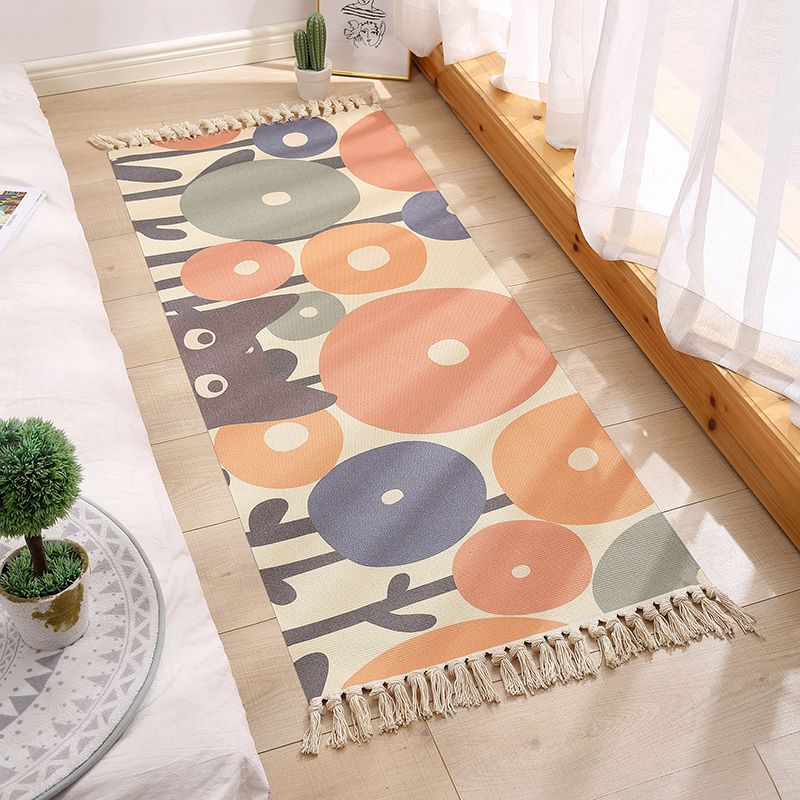 Orange Casual Rug Polyester Tassel Rug Stain Resistant Rug for Bedroom