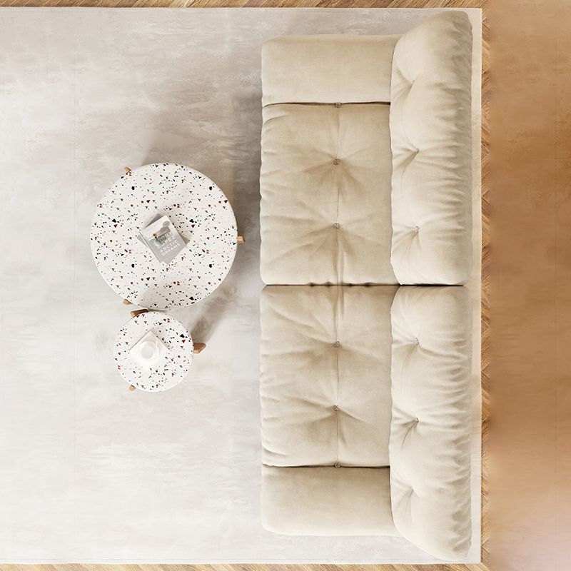 Cream Tufted Armless Sofa Wooden Frame Settee in Ash with Footrest