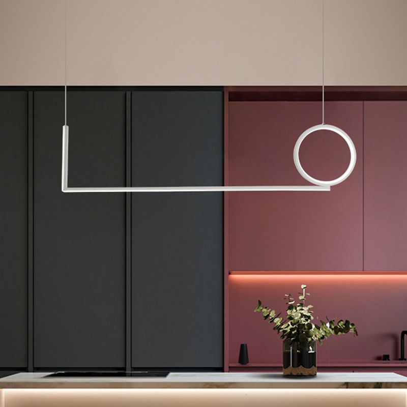 Lampe de suspension de plafond linéaire minimal Métallique noir / blanc LED île Lumière en lumière chaude / blanche