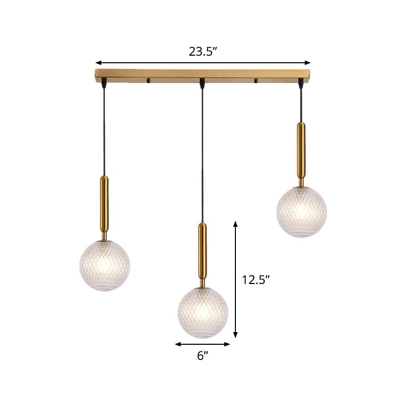 Moderne moderne suspendu clair en verre transparent en verre à 3 têtes de salle de salle à manger groupé lampe en laiton, 6 "/ 8" de largeur