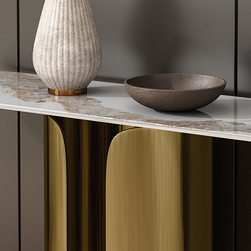 Glam Oval Console Accent Table with Stainless Steel Bracket for Hall