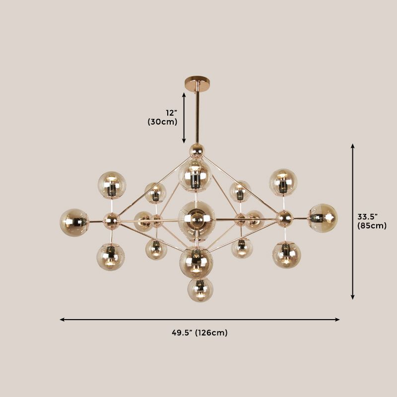 18 Licht moderne lineaire zwarte kroonluchter met Globe Shade