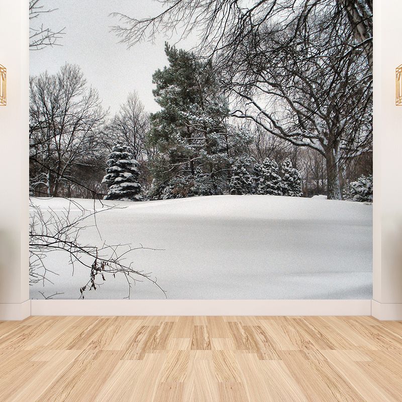 Winter Botanical Mural Wallpaper Gray Contemporary Wall Covering for Living Room