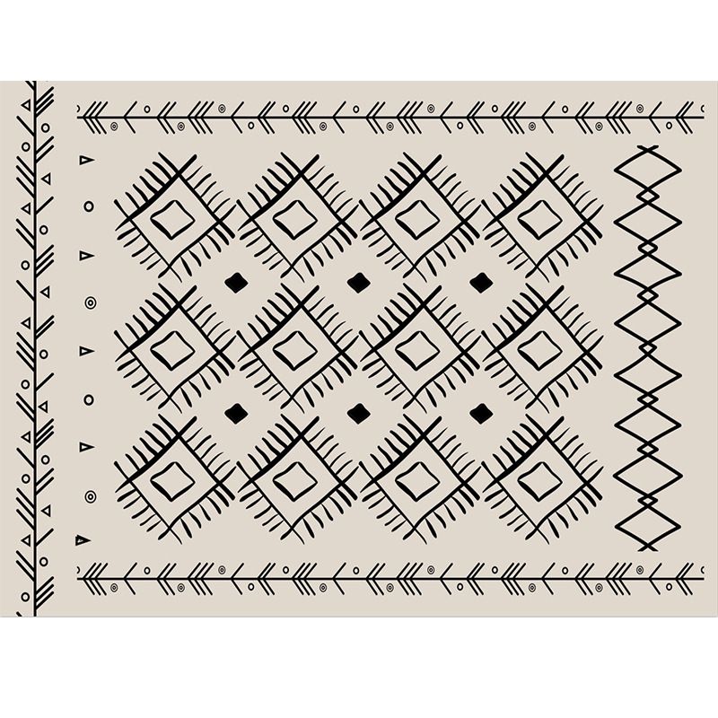 Classic Southwestern Pattern Rug White Tribal Rug Polyester Washable Anti-Slip Backing Area Rug for Living Room