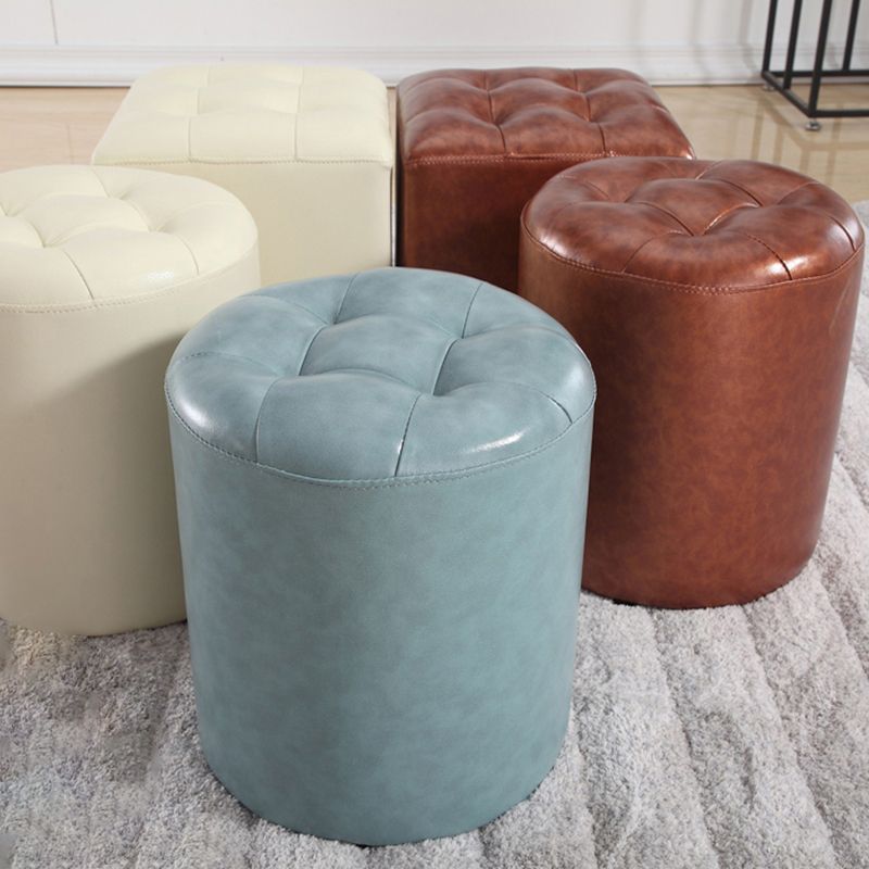 Round Genuine Leather Ottoman Standard Tufted Plain Water Resistant Modern Ottoman