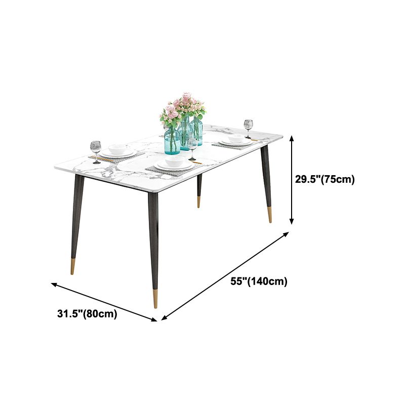 Sintered Stone White Dining Table Glam Style 4 Legs Table for Dining Room