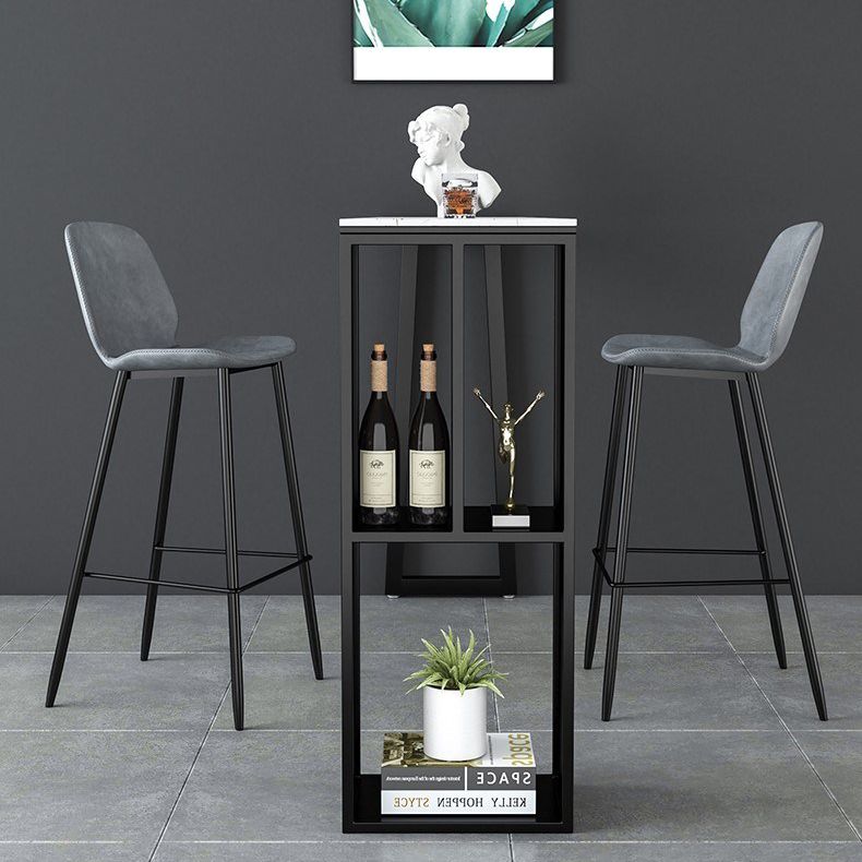 Contemporary Pub Table with Storage Base Matte Finish Stone Top Bar Table