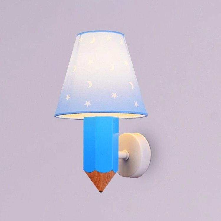 Geométrique Shade 1-Light Murce Sconce Kids Style Fabric Mur Moup Lightture en bleu