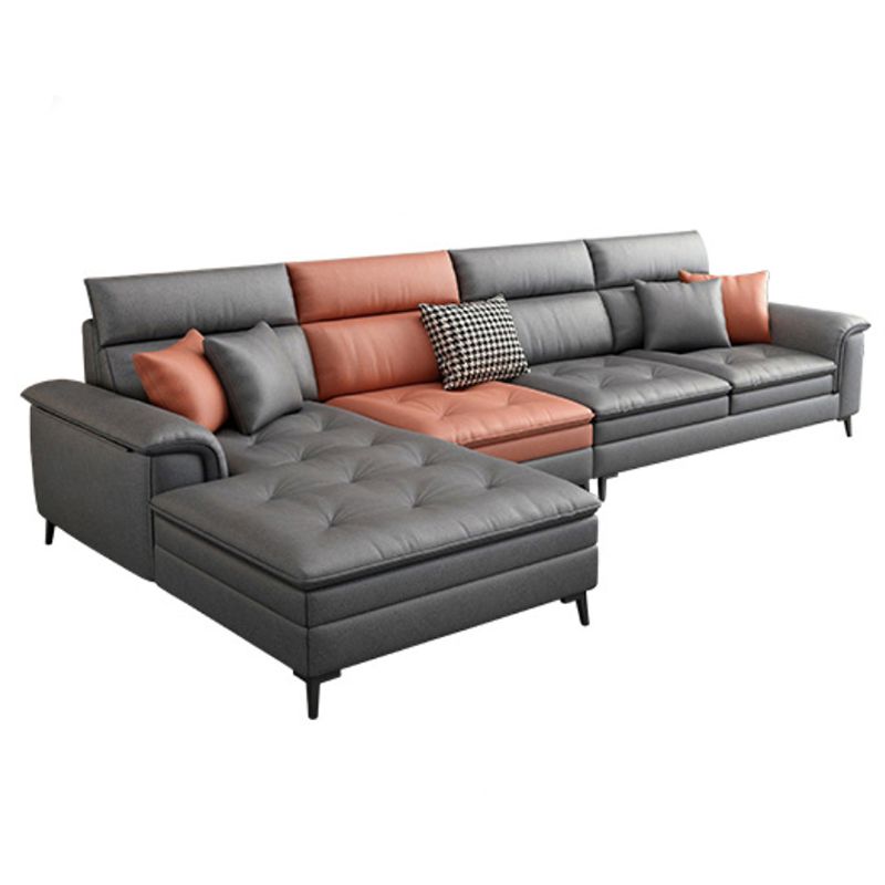 Modern L-Shape Sectional with Pillows Back and Pillow Top Arms