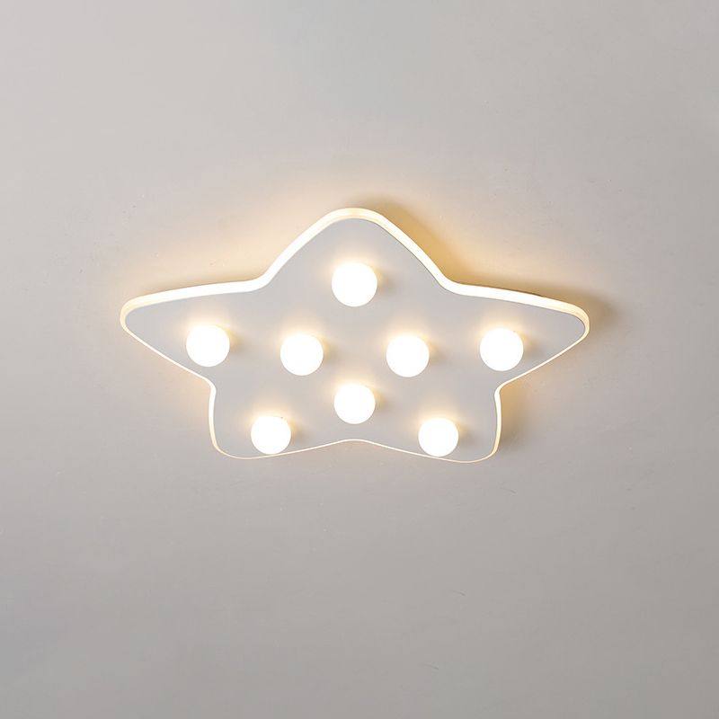 Blue/Pink/White Star Flush Ceiling Light Modern Metal 8 Bulbs Flush Lighting for Children Room