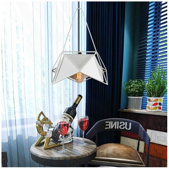 Luz de colgante de techo geométrico de latón/negro/blanco con protección de alambre metálico 1 sala de estar ligera luz suspendida