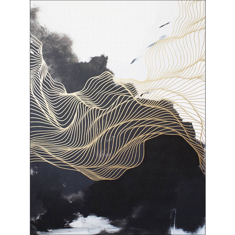 Traditional Swirl Stripe Pattern Rug Black and White Oriental Rug Polyester Washable Non-Slip Backing Area Rug for Living Room