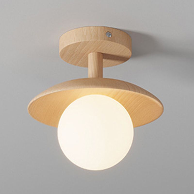 Shaded Semi Flush Mount Lighting Modern Style Wood Beige Ceiling Mounted Fixture
