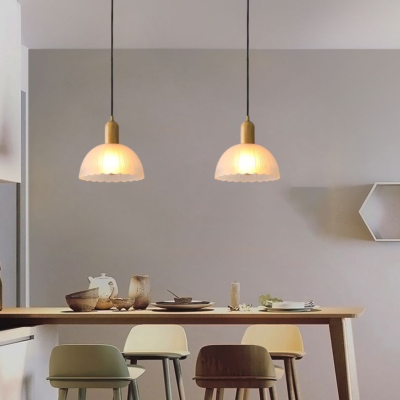 Witte koepelvormige hanglamp plafondlicht minimalistische stijl houten hanglamp lamp