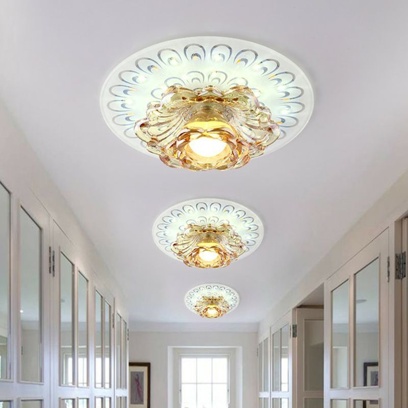 Contemporary Floral Flush Ceiling Light Crystal Corridor LED Flush Mount Lighting-Leuchte in Weiß