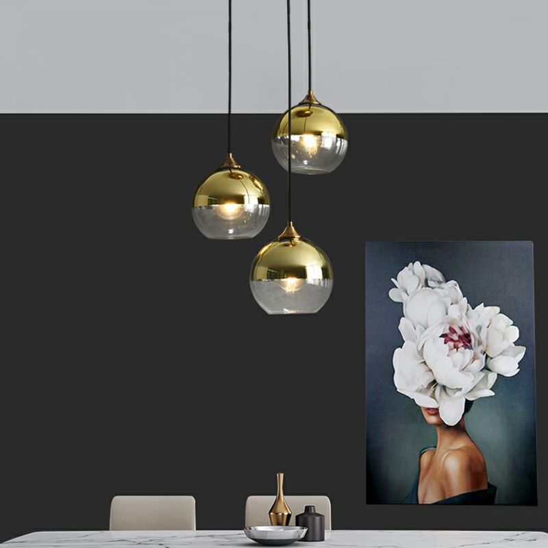 Postmodern Spherical Multi Ceiling Lamp Glass 3-Light Dining Room Suspension Pendant Light