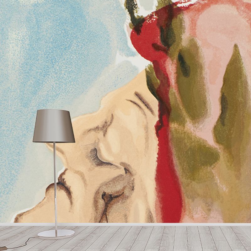 Aged Woman Side Portrait Mural in Brown Surrealism Wall Covering for Living Room