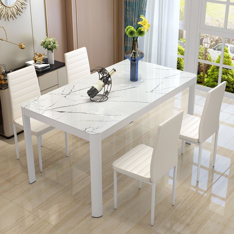 Modern Glass Top Dining Table Rectangle Dining Table with 4 Legs