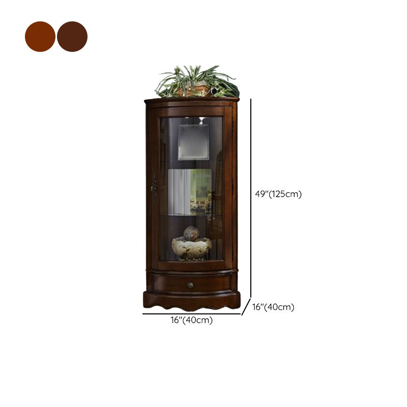 Industrial Triangle Accent Cabinet Solid Wood Storage Cabinet with Glass Doors